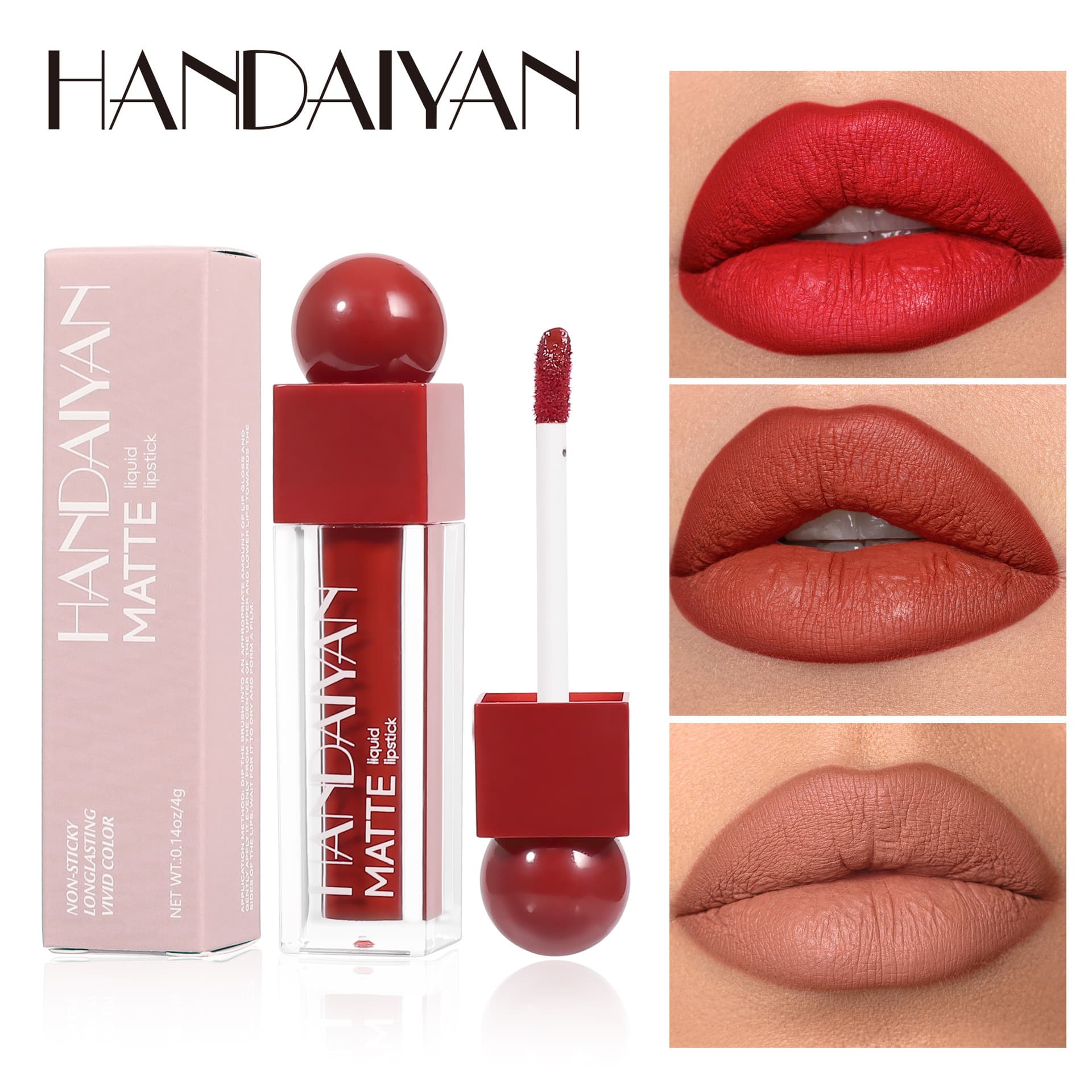 Cross-border 6-color matte lip glaze square tube lipstick waterproof non-stick cup non-fading handaiyan matte lip glaze lip gloss
