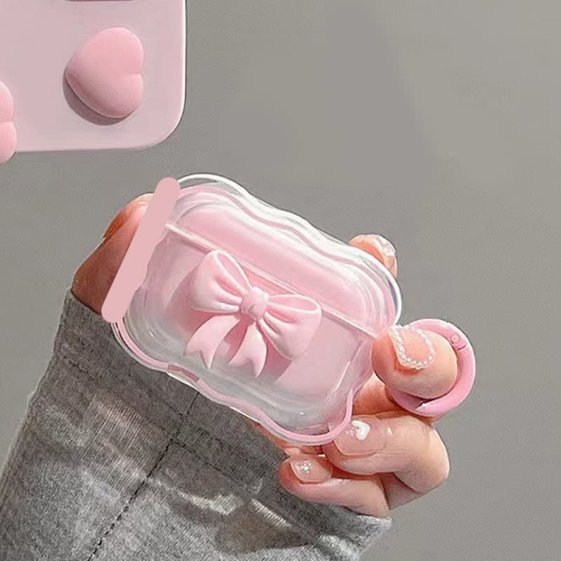 Pink 3D Bow Case Compatible with AirPods, AirPods Pro, Apple AirPods Pro 2