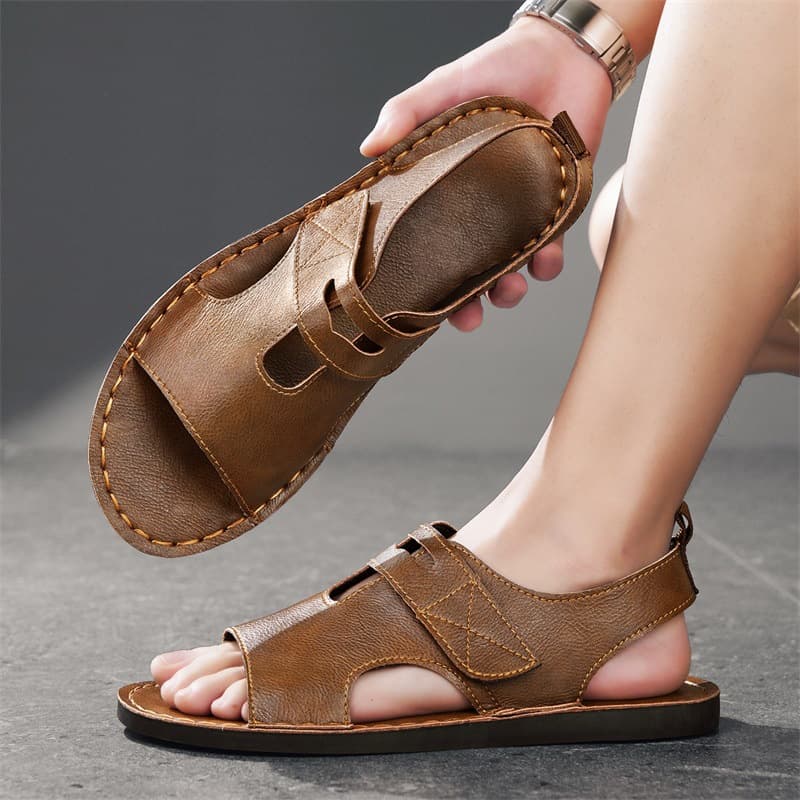 Beach Leather Sandals for Men Summer Large Size Driving Outdoor Fashion 2025 New Soft Sole Non-Slip Sandals Two-Way Wear