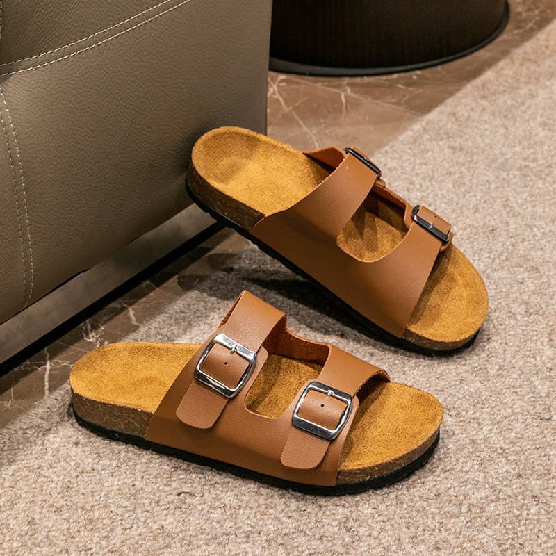 Cross-border Hot Selling Birkenstock Children's Sandals Thick Sole Girls Double Strap Slippers Non-slip Korean Style Outdoor Casual Cork Sandals
