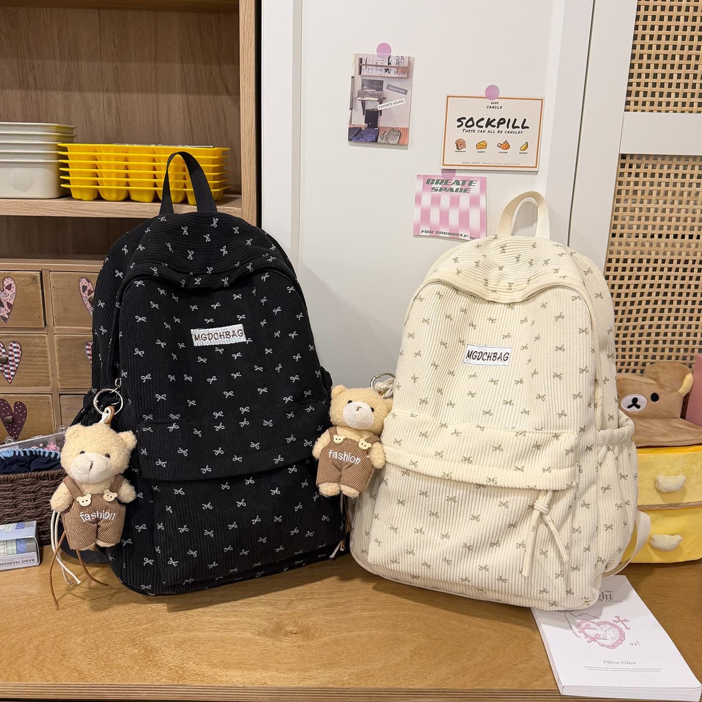 Corduroy Backpack for Girls, Middle School, High School, College Students, Lightweight Campus Style, High Capacity, Fashionable