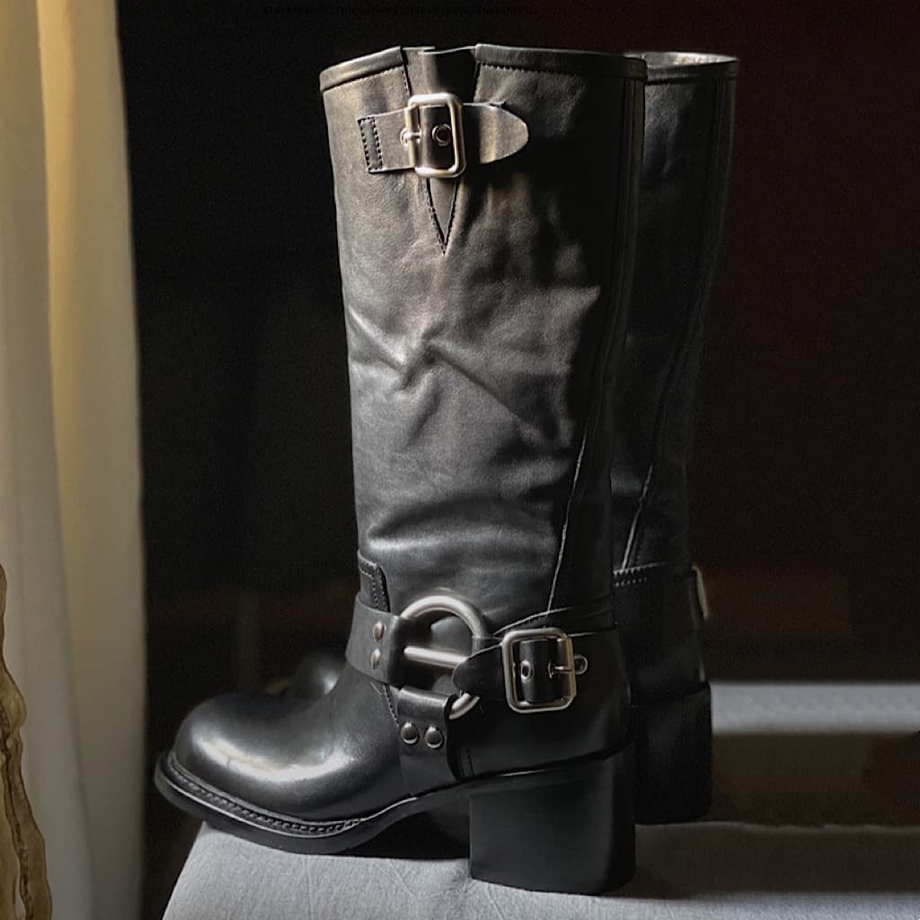 2025 Winter Style French Knight Boots Engineer Boots Wide Tube Slimming Look Leg Shape High Boots Boots for Women