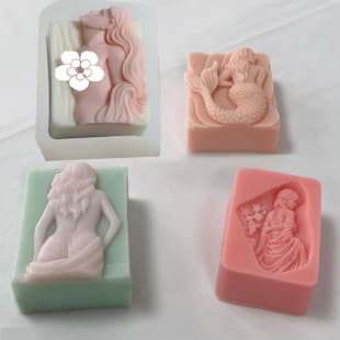 Square Relief Mermaid Scented Candle Silicone Mold DIY Female Figure Epoxy Resin Gypsum Handmade Soap Silicone Mold
