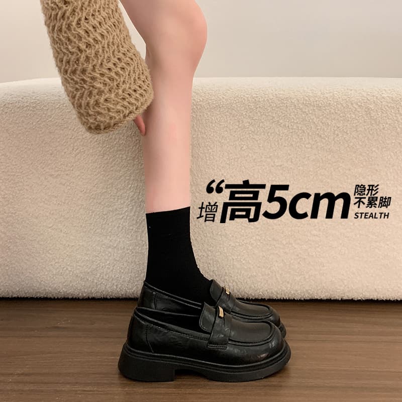 Thick-sole Black Loafers for Women 2026 New Summer-Fall Mary Jane Flats for Dresses British Style Leather Shoes