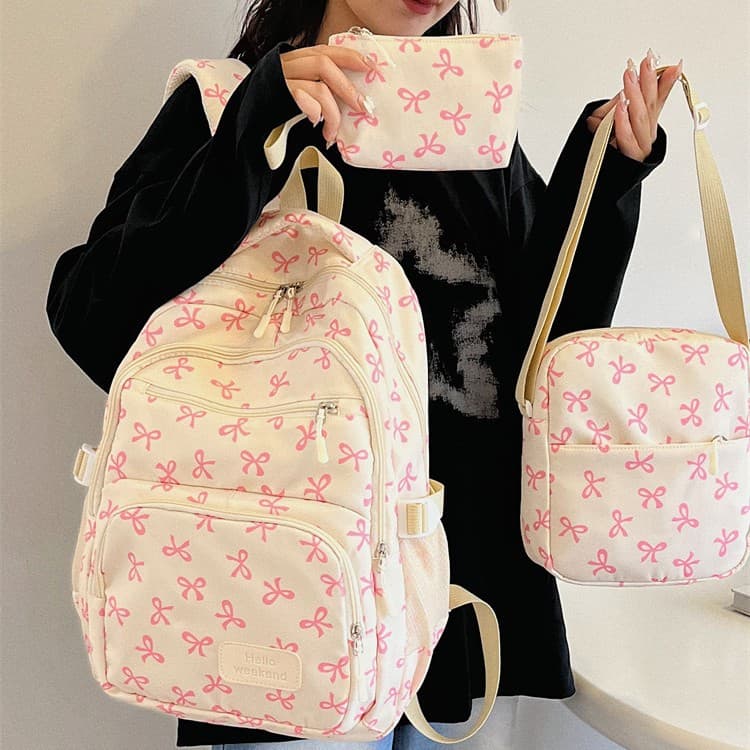 New Fashionable Ins Three-Piece Women's Bag Set, College Student Backpack, Large Capacity Travel Backpack, Casual Versatile Rucksack