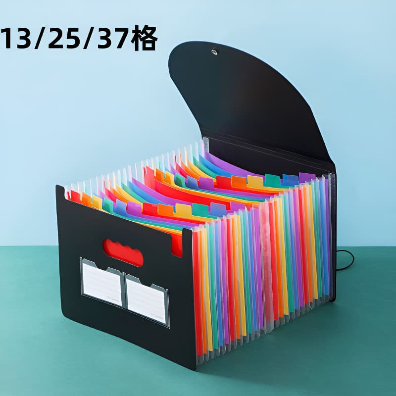 Cross-border Amazon folder color PP rainbow 7-grid accordion bag office folder storage desktop organization