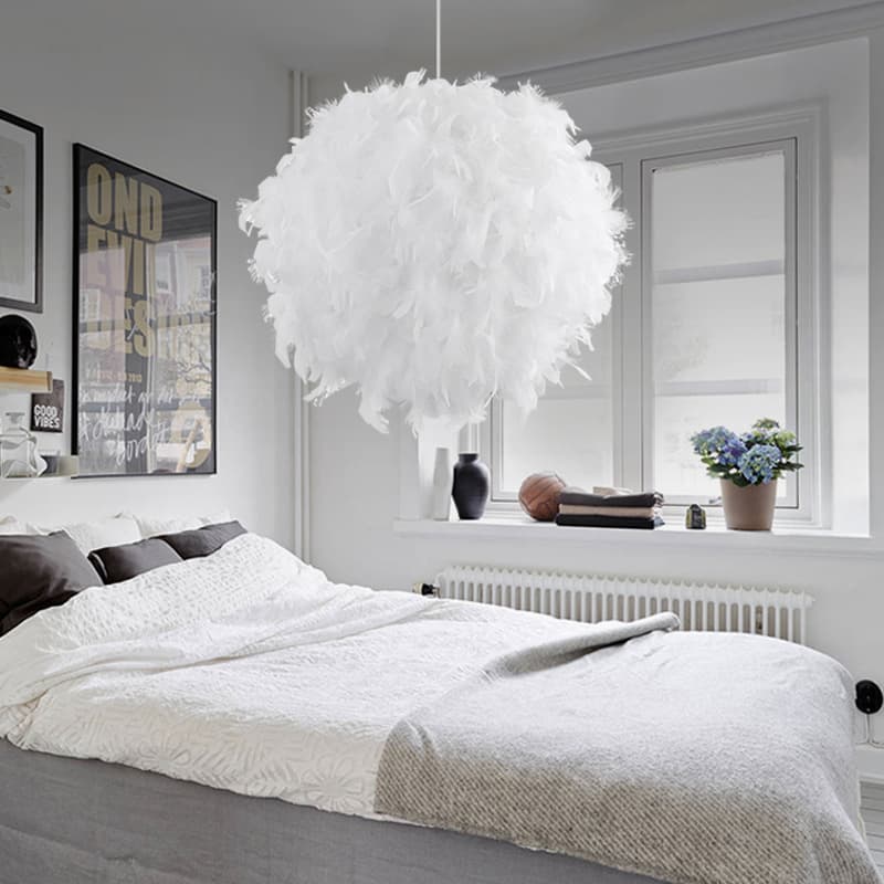 Bedroom Children's Room Decorative Spherical Ball Creative Fashion Simple White Feather Round Light Living Room Chandelier