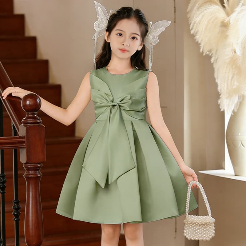Girls Floral Dress Children's Princess Gown with Large Bowtie Flower Girl Dress Sweet Stylish European Style Spring Autumn