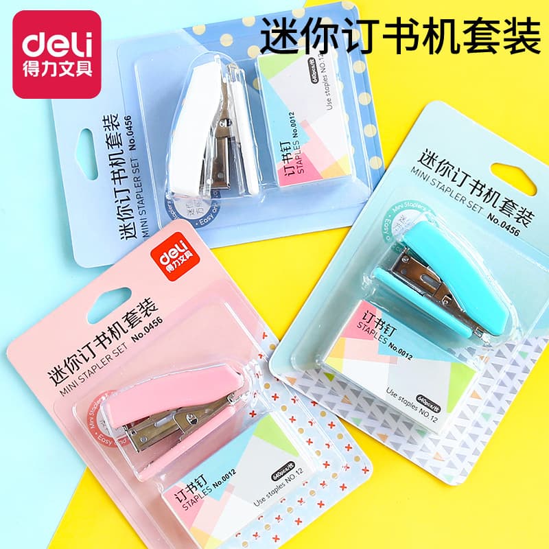 Deli Stationery 0456 Stapler Set, Cute Cartoon Stapler Mini Small Stapler Student Gift