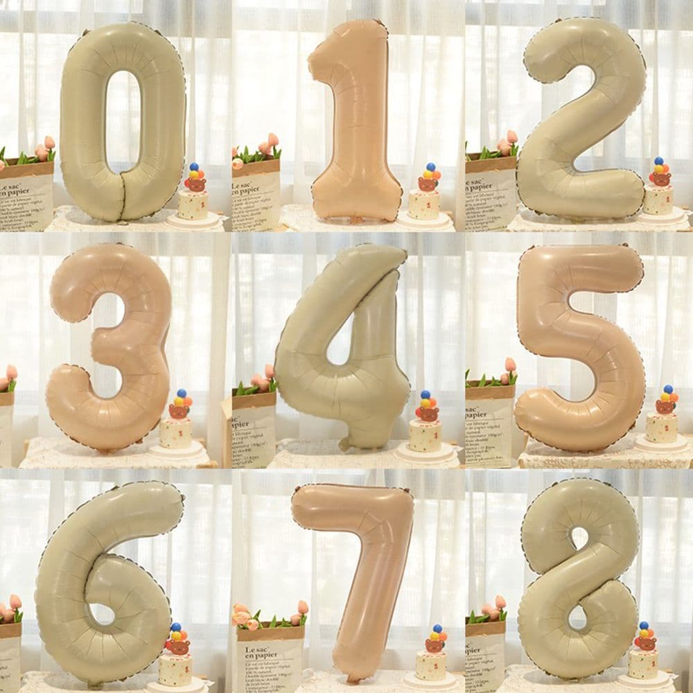 32-inch Cream Caramel Number Balloon for Birthday Decoration, Foil Balloon Photo Prop