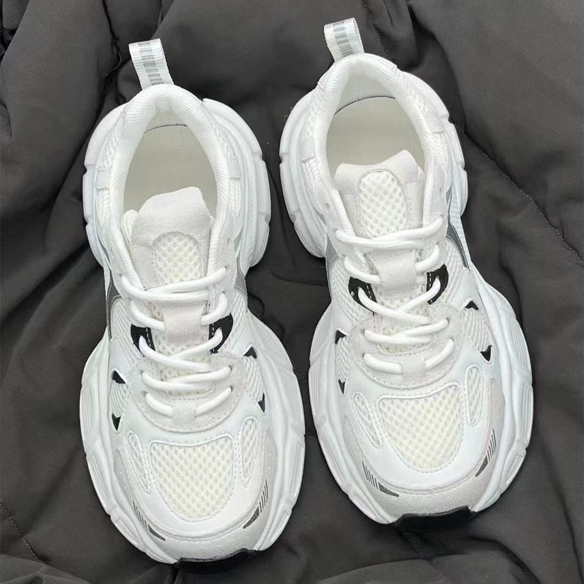 2025 New Dad Sneakers for Women, Breathable Mesh Casual Sports Shoes, Versatile Chunky Sole Summer White Shoes