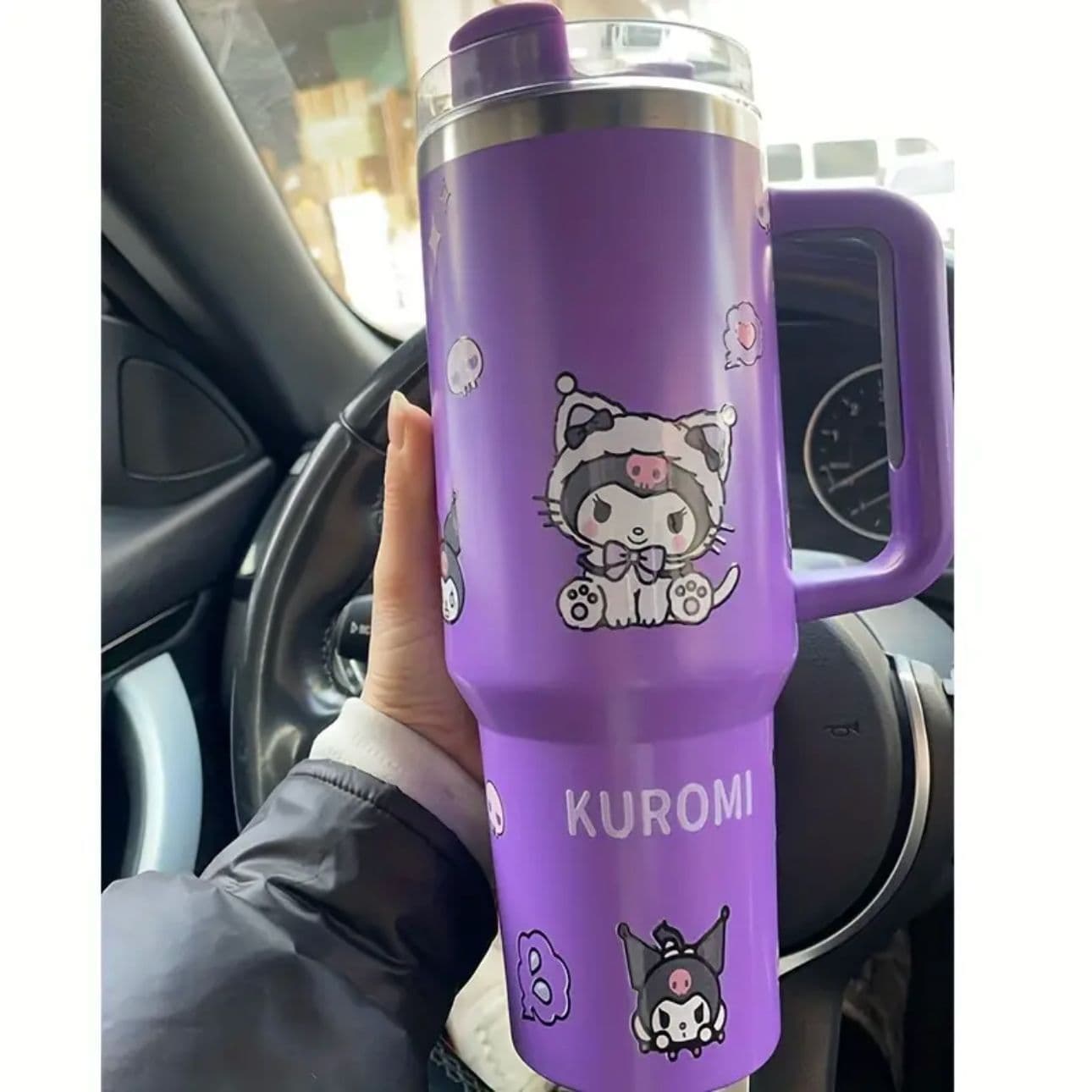 Stanley 40oz Quencher Tumbler with Handle Kuromi Water Cup with Straw Car Cup Cold Insulated Ice King Cup Stainless Steel Thermos
