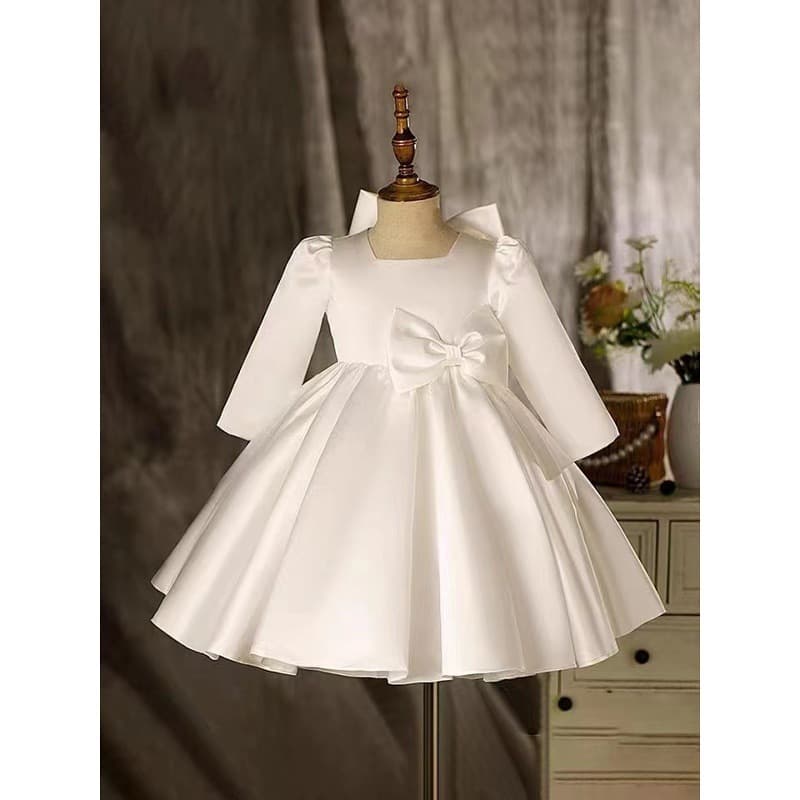 Baby Birthday Dress Toddler Girl Princess Dress Long Sleeve Bow Flower Girl Dress