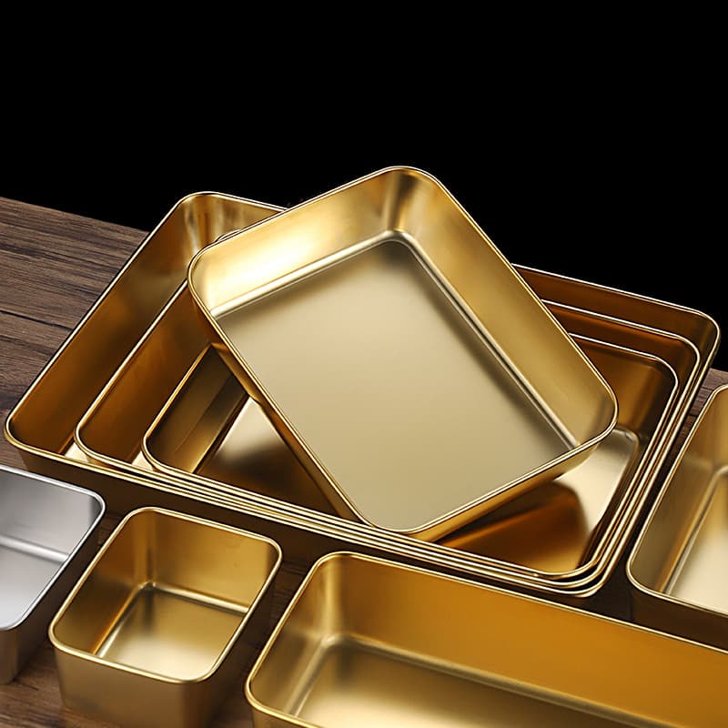 304 Stainless Steel Gold Tiramisu Tray Box, Popular Cake Square Box with Lid, Deep Baking Pan, Ice Jelly Box
