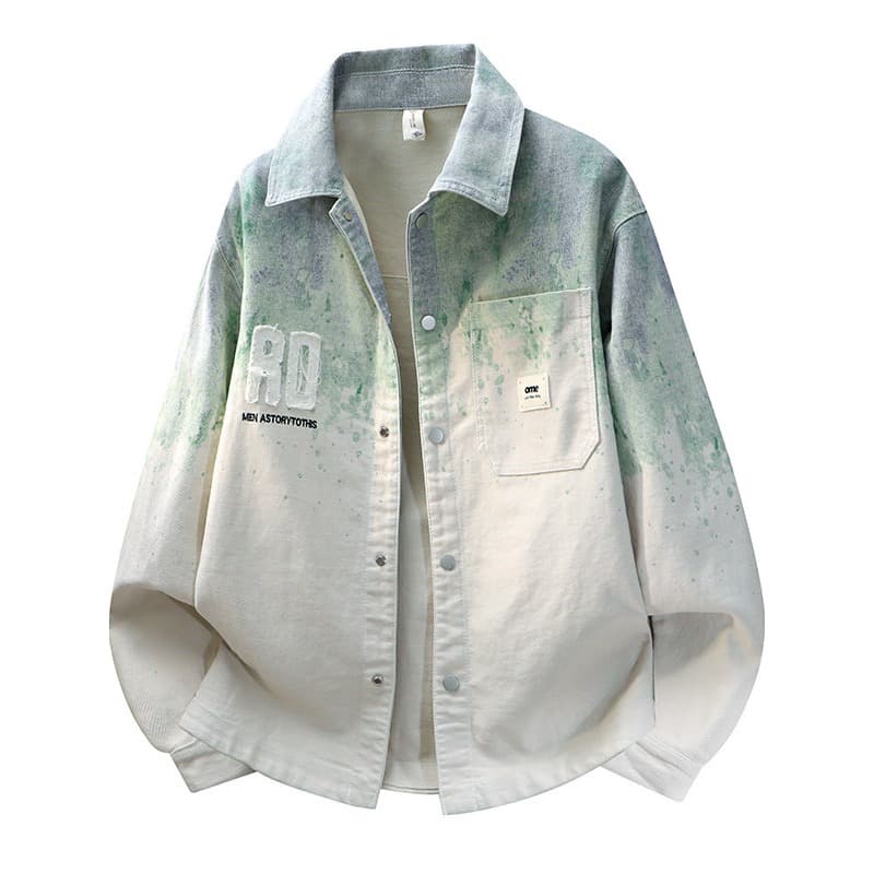 High street style gradient print ins contrasting color shirt jacket men's spring and autumn fashion trend youth long-sleeved shirt