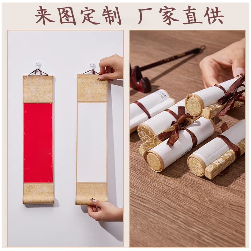 Thickened mini small scrolls, retro wax-dyed hanging paintings, semi-raw and semi-ripe blank hanging scrolls, wholesale for small calligraphy and painting handscrolls.