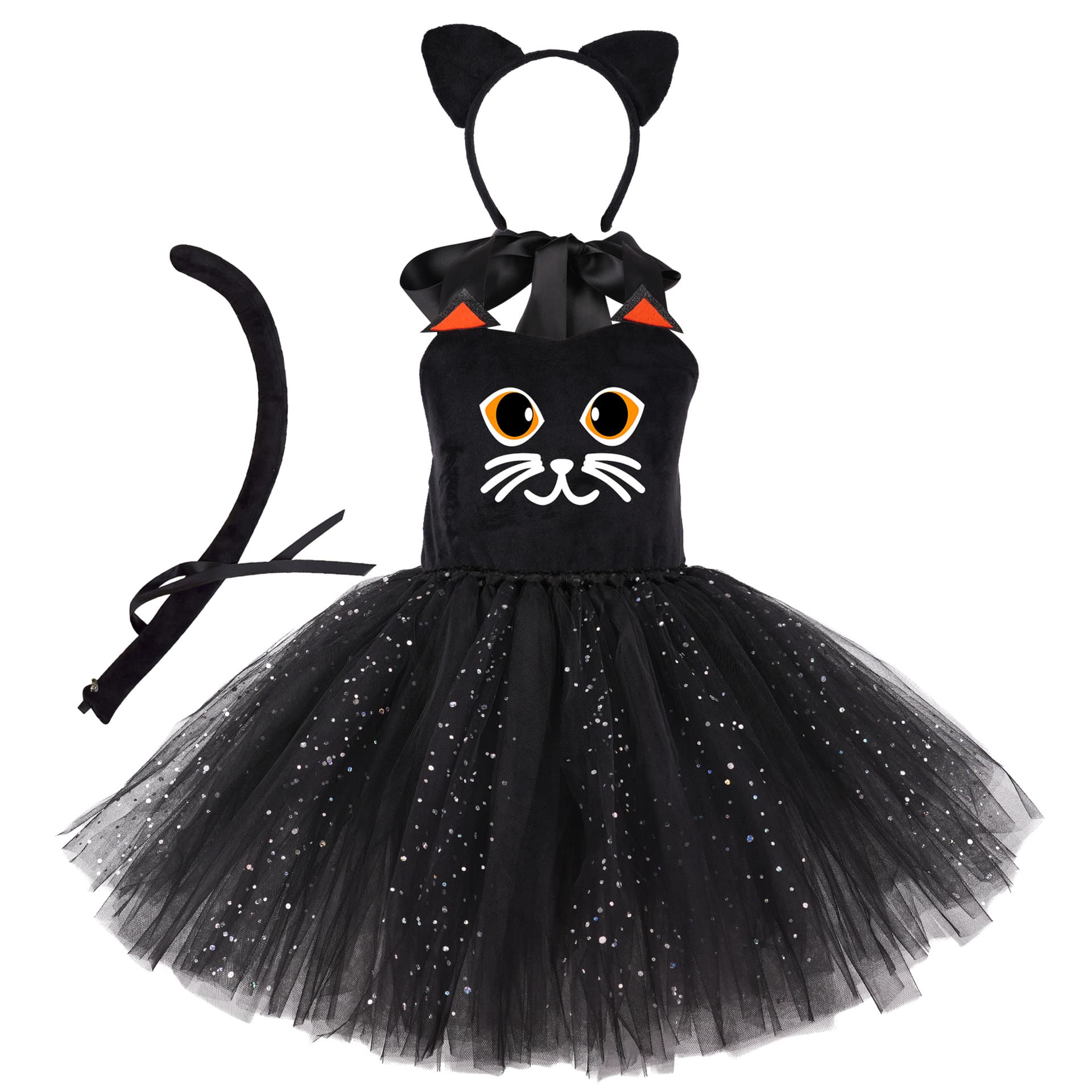 Cross-border New Products Girls Halloween Cat Party Dress Up Dress Cat Hair Band Tail Stage Performance Accessories Props