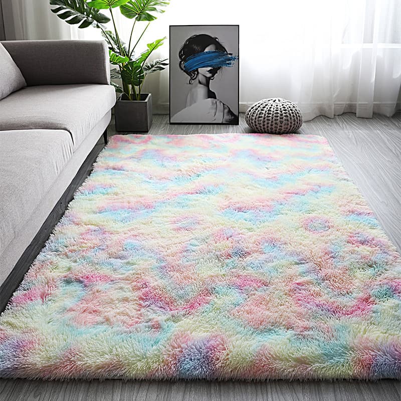 Cross-border Amazon living room rug, silk and wool tie-dye sofa coffee table rug, home plush foot mat, bedroom bedside rug