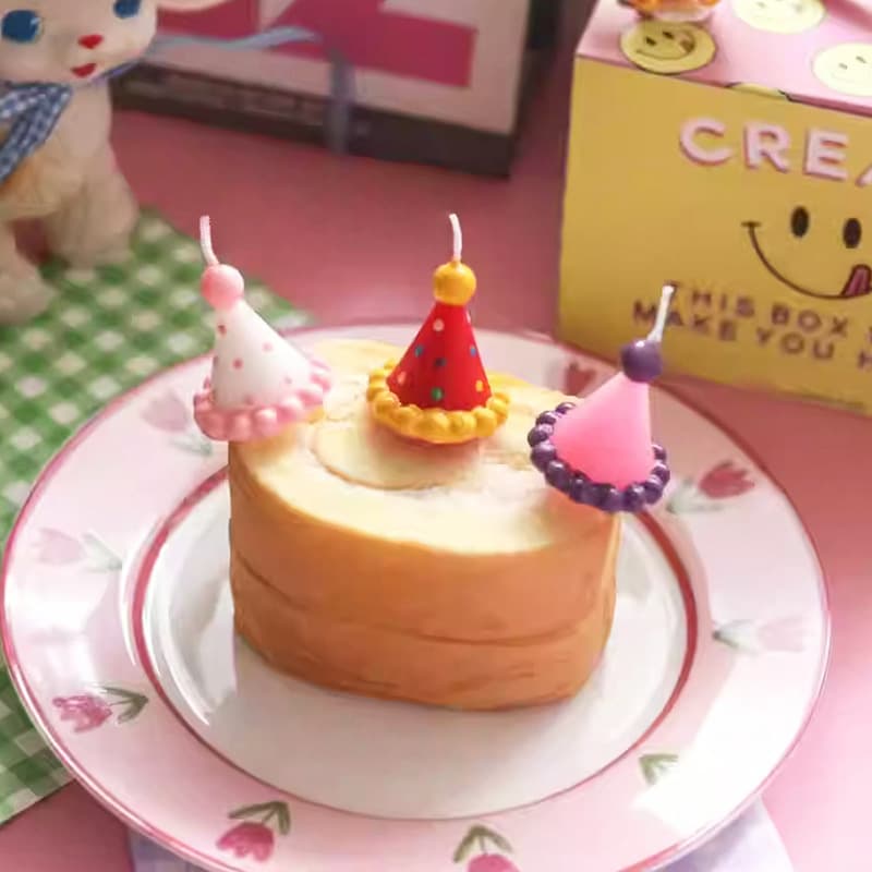 Trendy Korean Cute Birthday Hat Candle Colorful Polka Dot Mini Hat Party Cap Birthday Dessert Table Cake Candle
