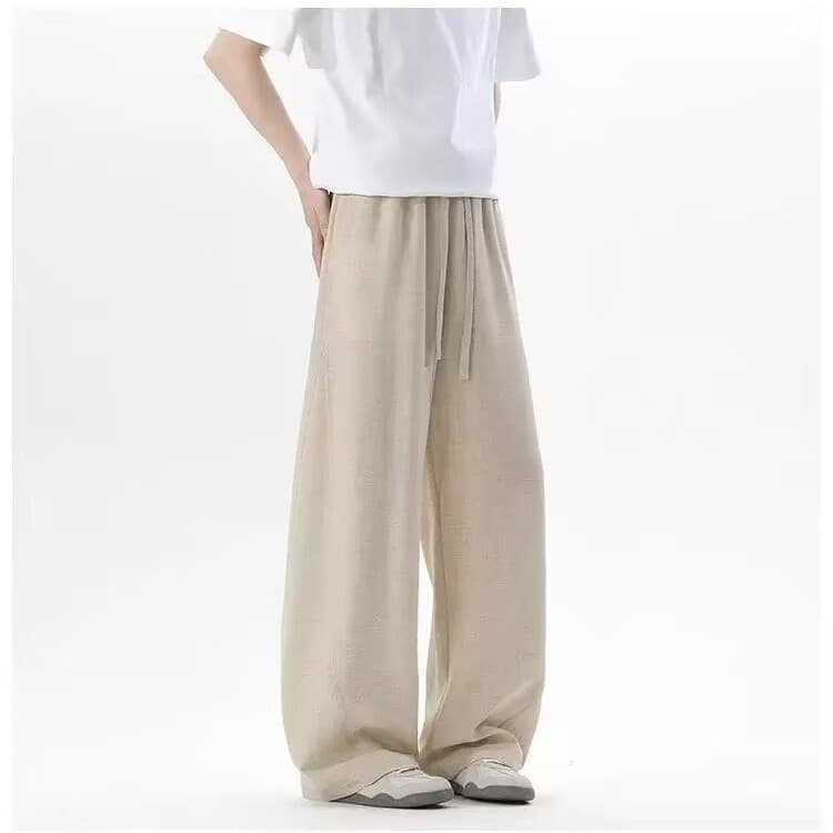 Cross-border American retro loose black drawstring casual pants for men and women simple commuting drape trousers imitation linen fabric