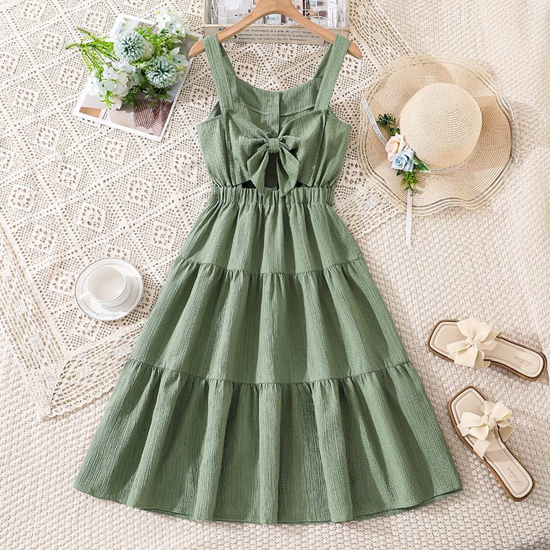 2026 Girls Big Kids Dress Summer New Fashionable Sweet Strapless Bow Waist Princess Dress