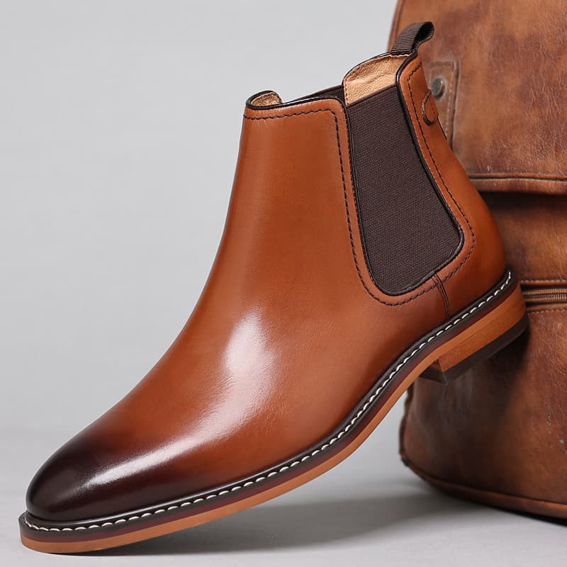 Chelsea Men's Boots High Top Martin Genuine Cowhide Shoes Formal Men's Shoes Easy to Wear Comfortable Rubber Wood Root Combination Sole