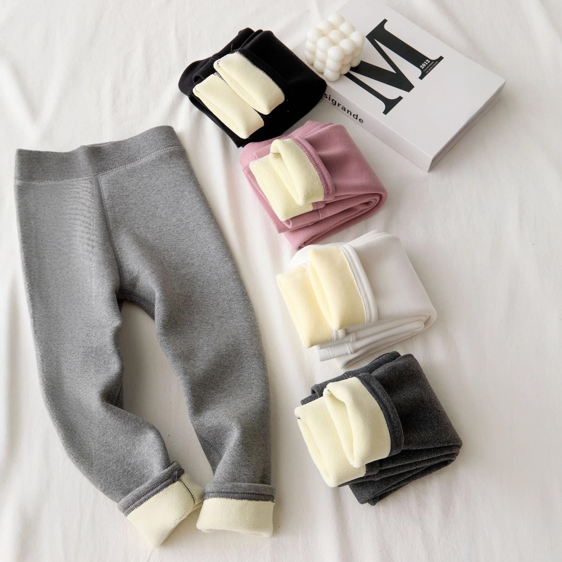 Girls Leggings Integrated Fleece-Lined Thickened Winter Mid-High-Waist Outer Wear Pants Baby Girls Warm Pants Cotton Pants