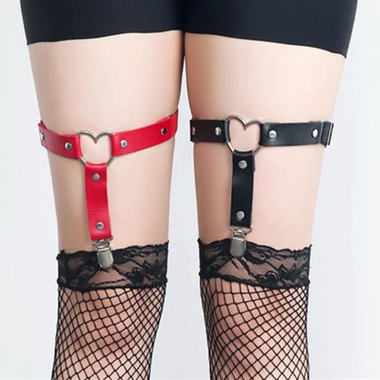 European and American Harajuku Punk Heart-Shaped Couple Jewelry PU Leather Sexy Leg Rings Garter Accessories