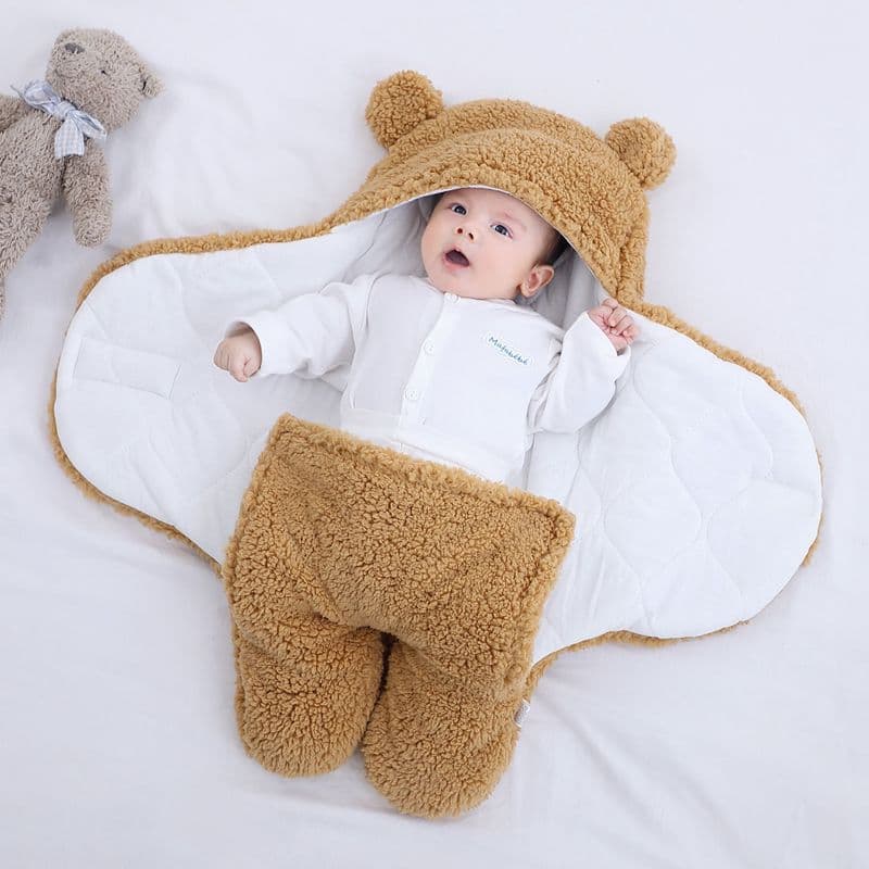 Baby Swaddle Blanket Lamb Fleece Sleep Sack Thick Anti-Startle Autumn Baby Sleeping Bags Winter
