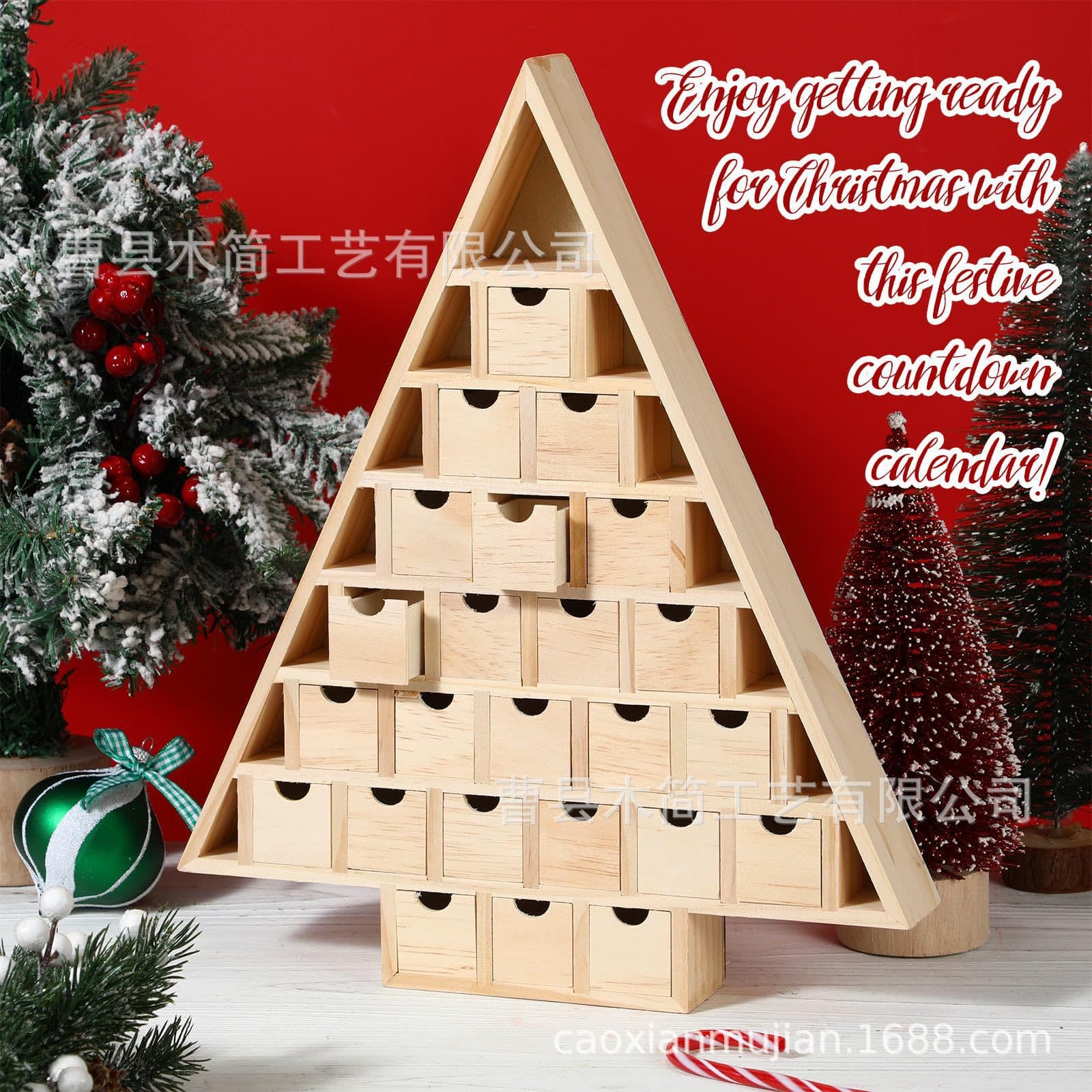 Cross-border new Christmas tree wooden Advent calendar Christmas calendar removable empty drawer tree-shaped vertical wooden box