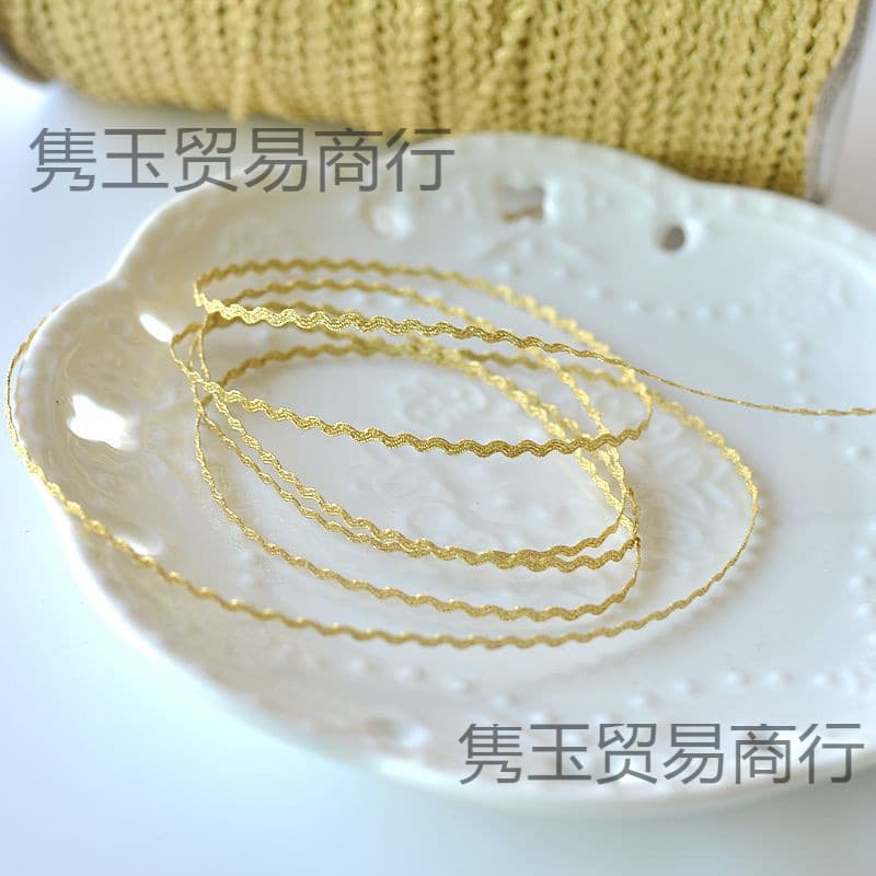 Wholesale Foreign Trade Mini Gold Thread Ribbon, Gold Color Zigzag S-Shaped Trim, Western Dress Cheongsam Gown DIY Materials