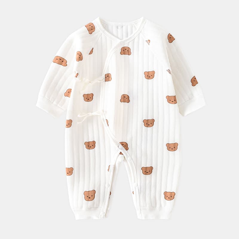 Newborn Baby Romper Autumn Winter Butterfly Suit Three-Layer Warm Bodysuit Infant Cotton Padded New Year Outfit