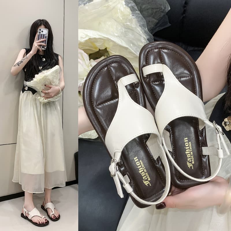 Roman Style Sandals for Women 2026 Spring New Open-Toe Versatile Beach Flip-Flop Design Roman Sandals