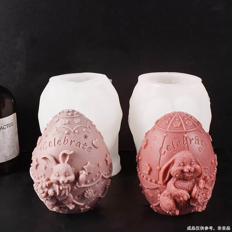 Easter egg bunny candle mold pattern relief bunny egg plaster ornament silicone mold