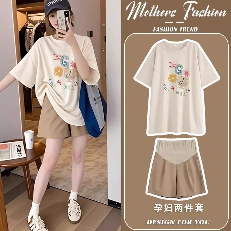 Summer thin maternity wear outer suit loose maternity T-shirt short-sleeved top maternity shorts casual plus size