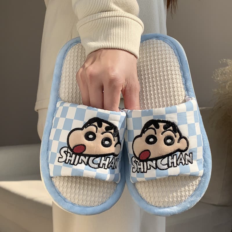 Free Shipping Genuine Crayon Shin-chan Linen Slippers for Women, Summer Cute Cartoon Women's Home Four-Season Universal Slippers