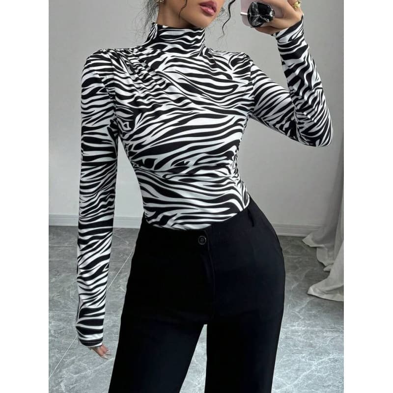 2025 European and American Spring Summer New Niche Design Long-Sleeve Top, Fashionable, Slim-Fit, Comfortable, Sexy Printed Long-Sleeve Top