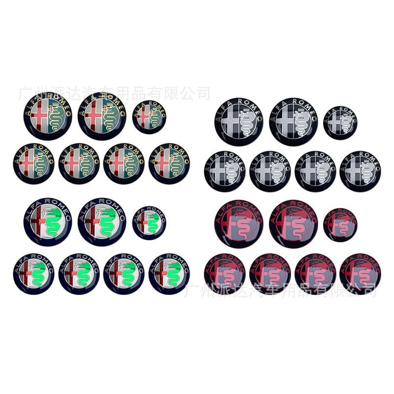 Decals for Alfa Romeo Front and Rear Hood, Steering Wheel Emblem, Hub Cap Sticker Set