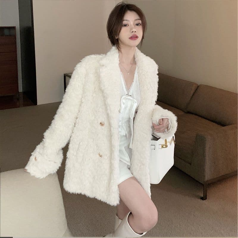 2024 Autumn Winter Style Fluffy Faux Fur Coat Women Loose High-End Small Fragrance Style Imitation Lamb Wool Jacket Thick Warm