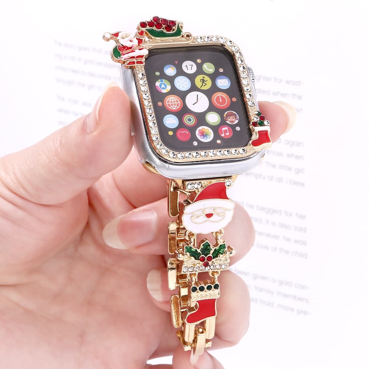 Christmas New Diamond-Studded Metal Strap Set for Apple Watch iWatch 5/6/7/8/9/SE