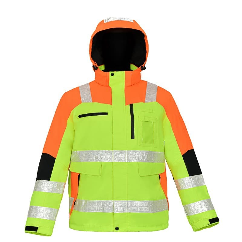 Reflective Cotton Jacket for Highway Traffic Waterproof Safety Vest Duty Fluorescent Coat Road Administration Padded Workwear Jacket