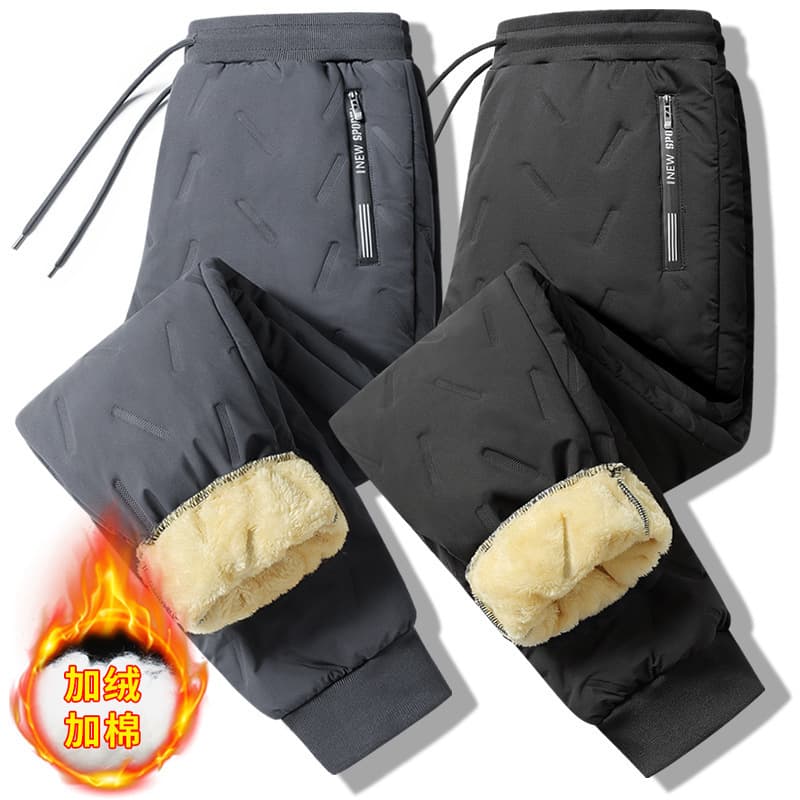 Men's Cotton Pants Thick Winter New Style Fleece-lined Windproof Warm Sherpa Pants, Middle-aged and Elderly Casual Versatile Men's Trousers