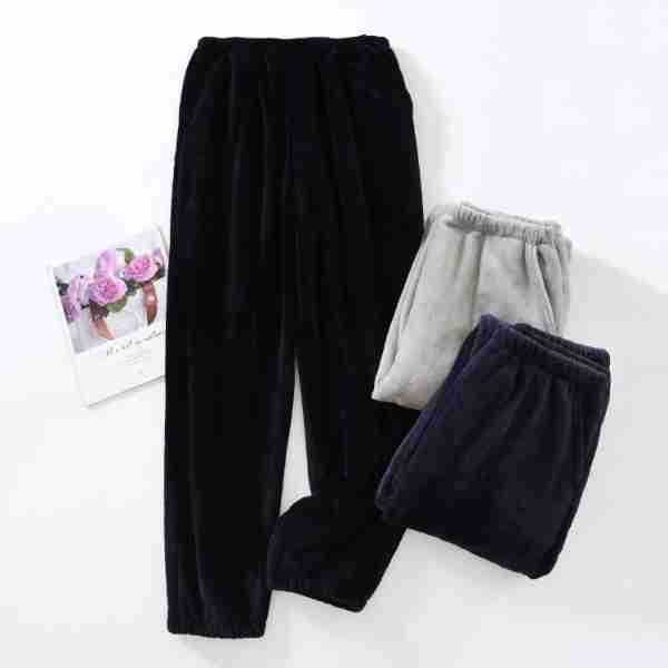 Flannel Men's Pajama Pants with Side Pockets, Warm and Stylish, Fleece-lined, Thickened, Fleece-lined, Long Home Pants