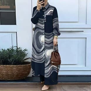 Factory Direct Cross-Border Women's Fashion Casual Set Small Mushroom Button Turn-Down Collar Long Shirt Bubble Sleeve Wide Leg Pants