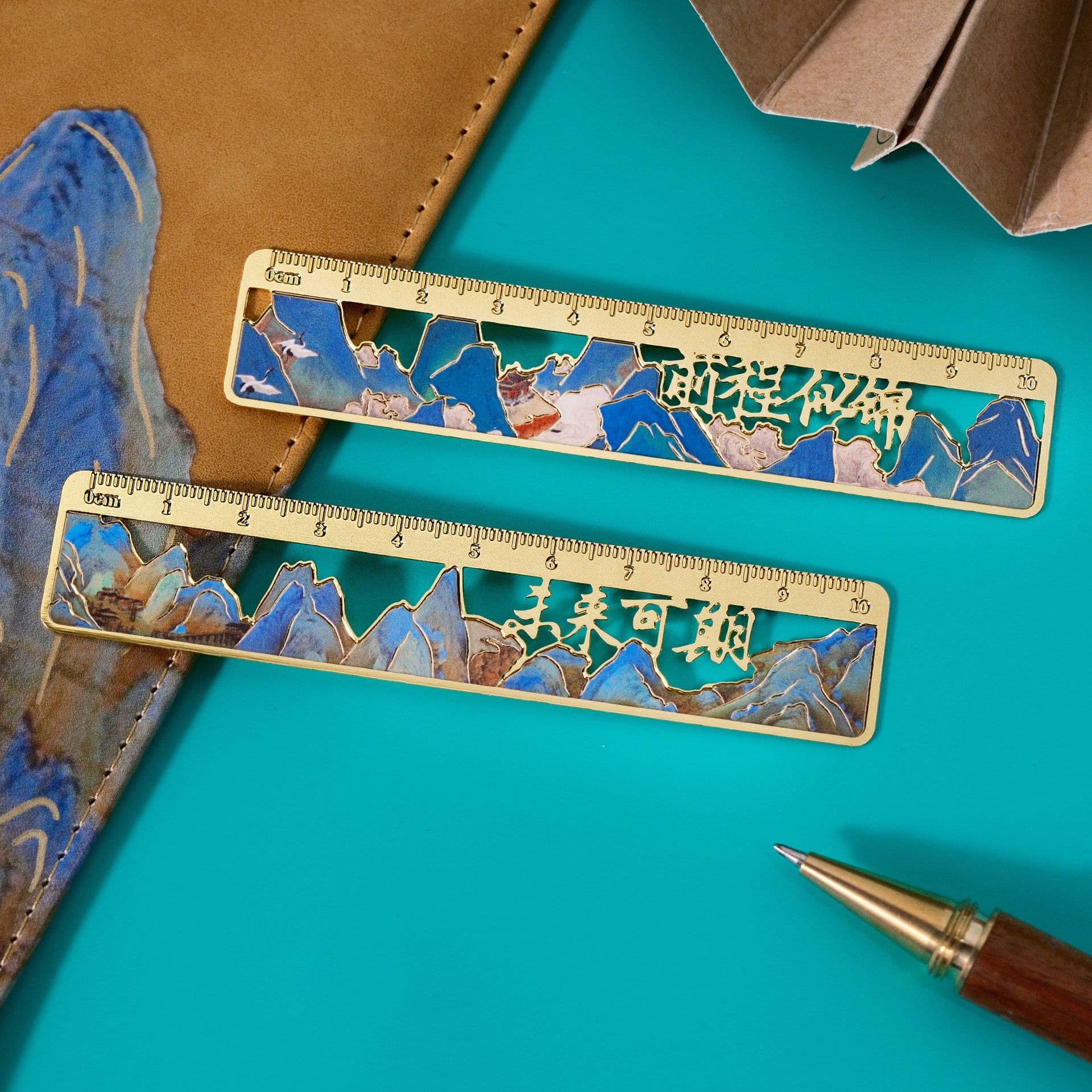 New Year Cultural and Creative Chinese Style Gift Souvenirs Thousand Miles of Rivers Metal Ruler Hollow Bookmark Customized Stationery Wholesale