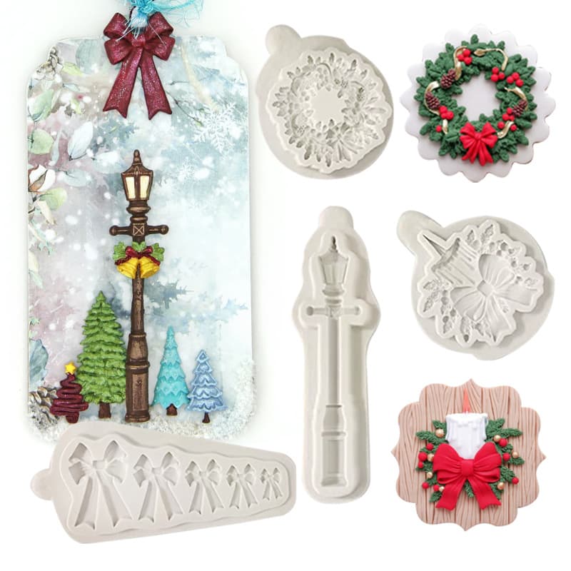 New Cross-border Christmas Silicone Mold Bow Wreath Christmas Cake Decoration DIY Chocolate Baking Mold