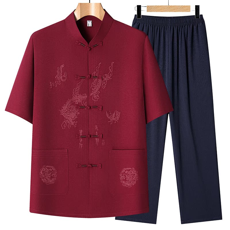 60 Dad Summer Chinese Style Tang Suit for Elderly Men Father's Day Grandpa Set 70 Middle-aged and Elderly Summer Short Sleeve