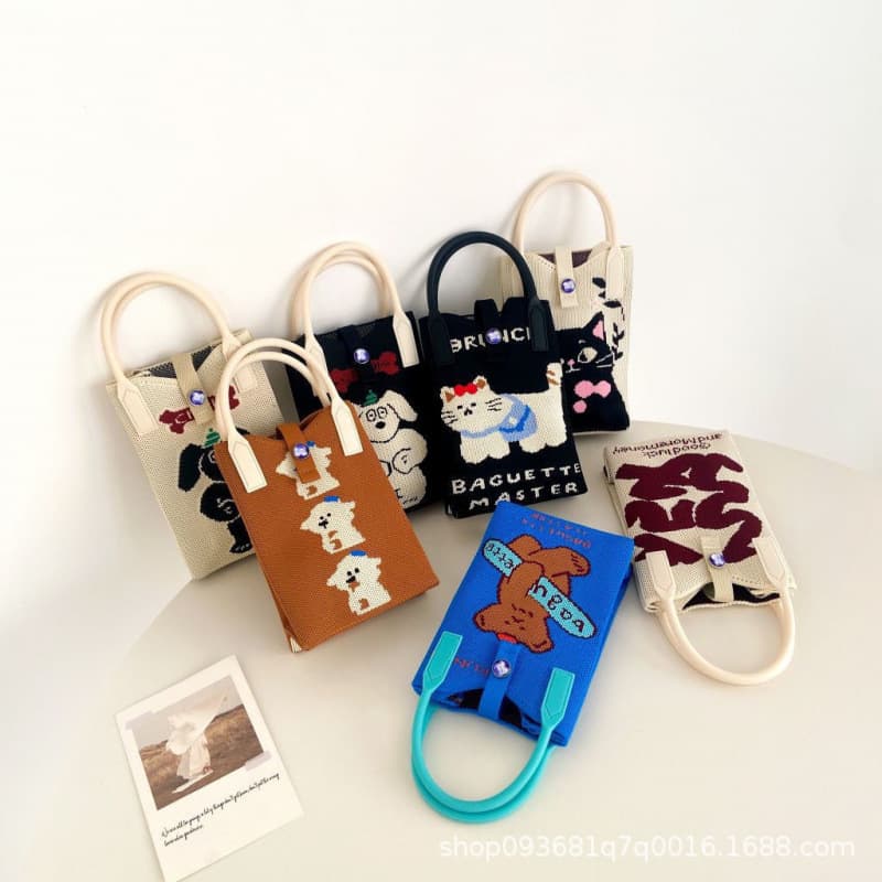 Korean Ins Dopamine Knit Phone Bag, Fashionable Versatile Large Capacity Handheld Crossbody Bag, Korean Style Student Bag