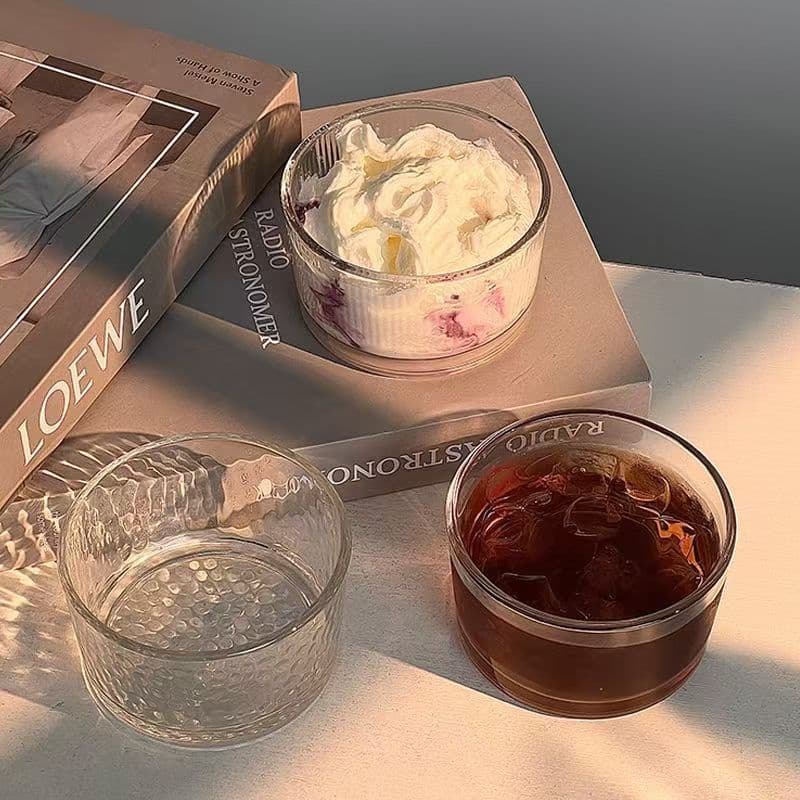 Glass transparent candlestick cup wax round bowl hammer pattern dessert bowl bird's nest bowl yogurt pudding cup ice cream ice cream small bowl