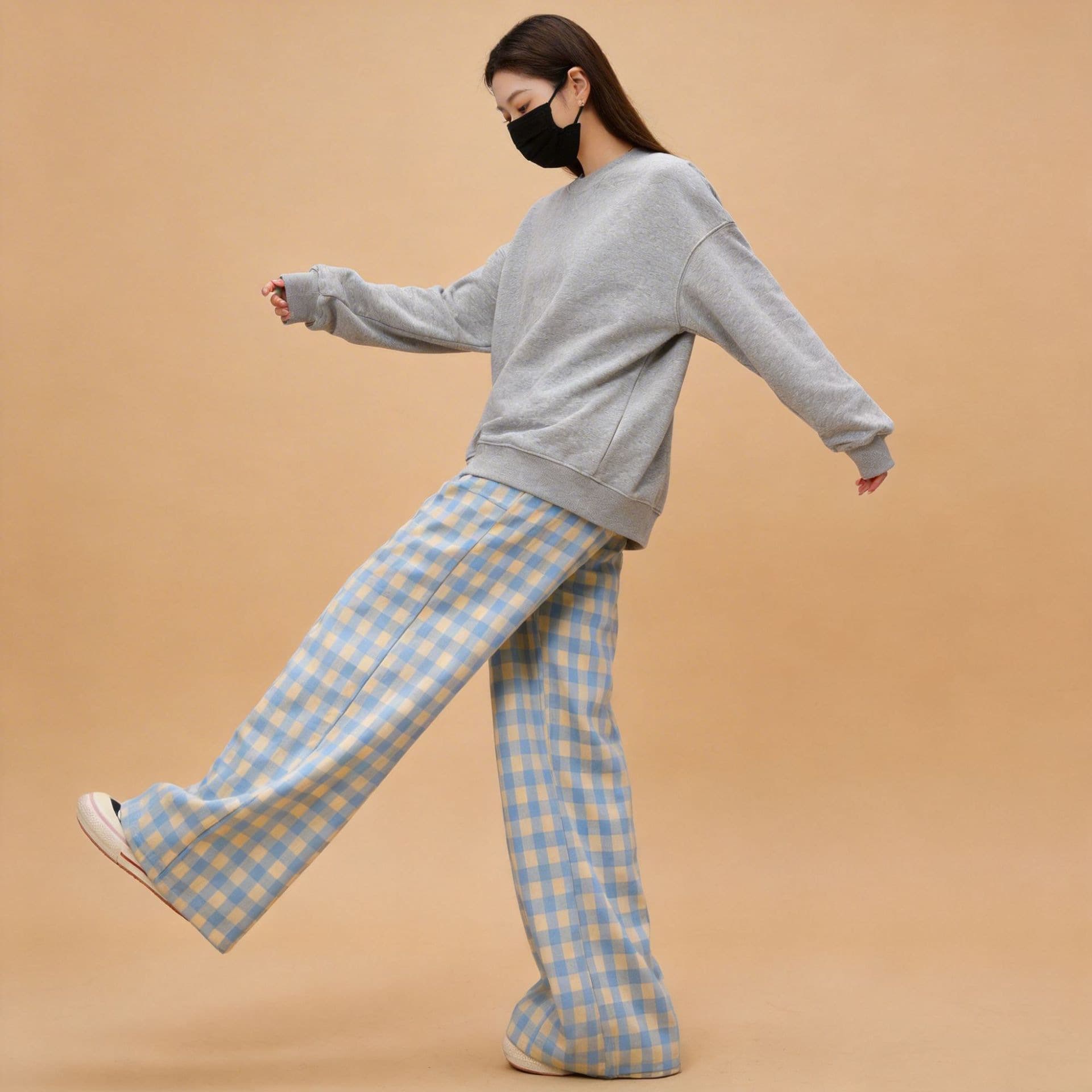 Ecommerce Bestseller Girls Blue Yellow Plaid Wide-Leg Pants High Waist Drape Casual Pants Kids Clothing Dropshipping Wholesale